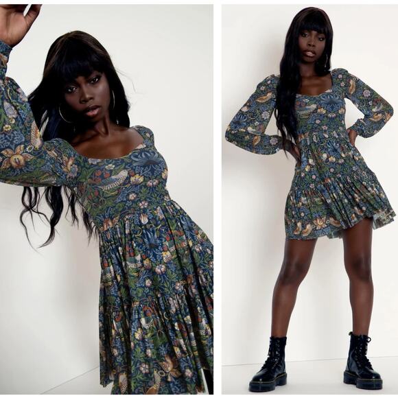 BLACKMILK Strawberry Thief Blue Sweet Frill Dress Limited Edition Sz XL {3D18} - Picture 3 of 7